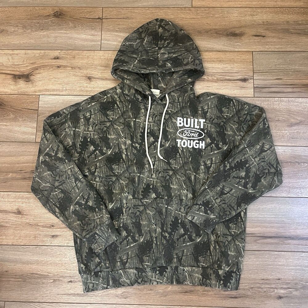 Built Ford Tough Trucks Camo Camouflage Pullover Hoodie Men's Large